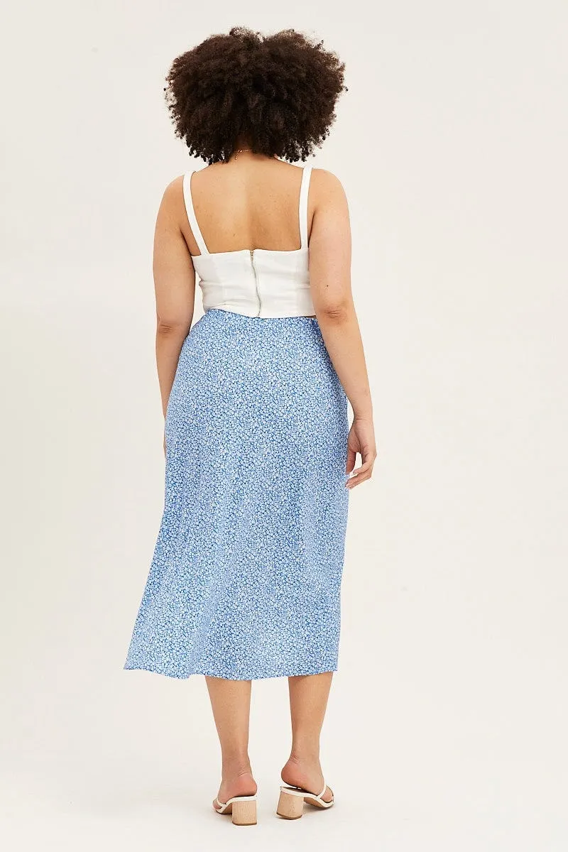 Ditsy Print Midi Skirt Split Ankle length Comfortable Motion