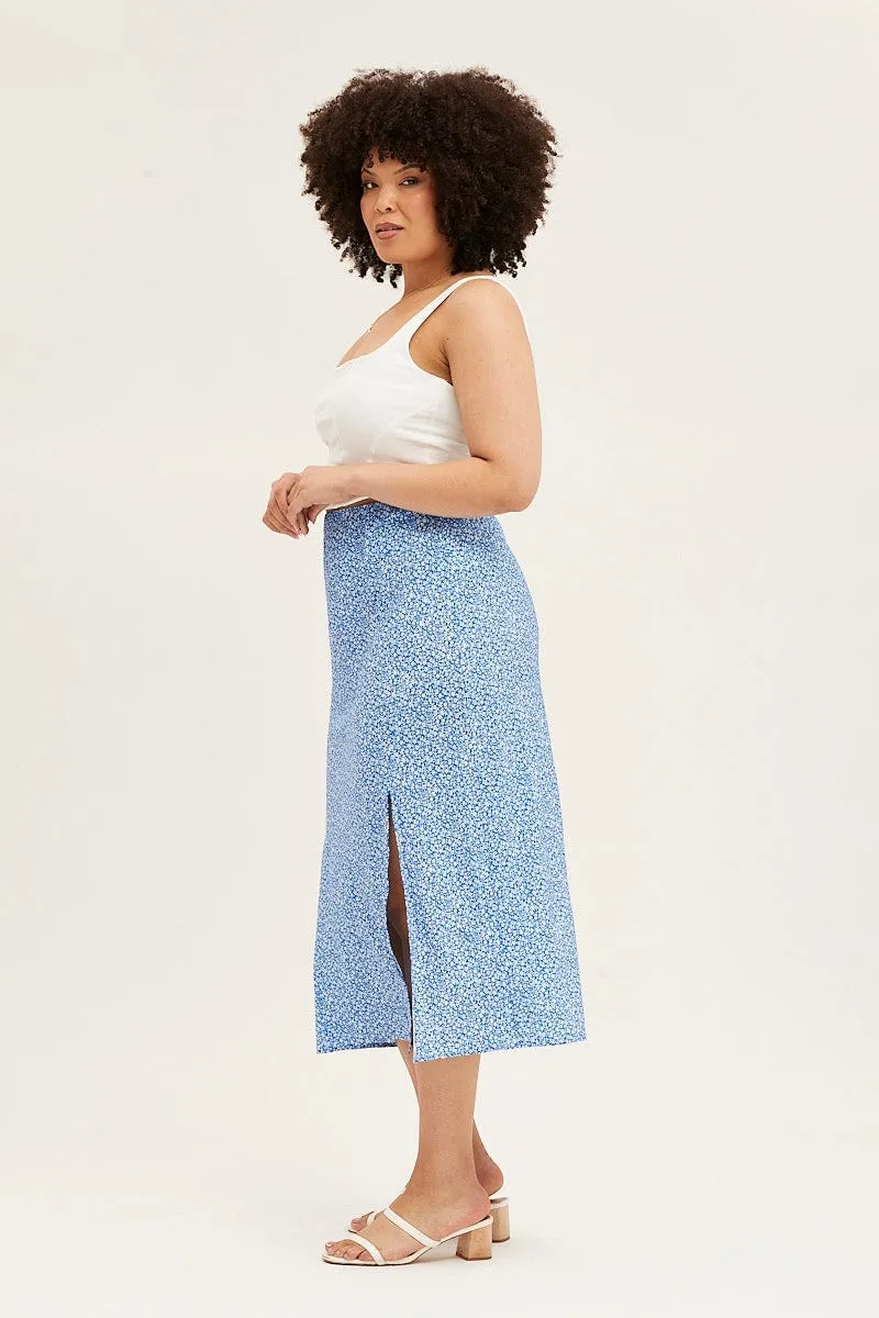Vibrant Touch Relaxed Look Ditsy Print Midi Skirt Split