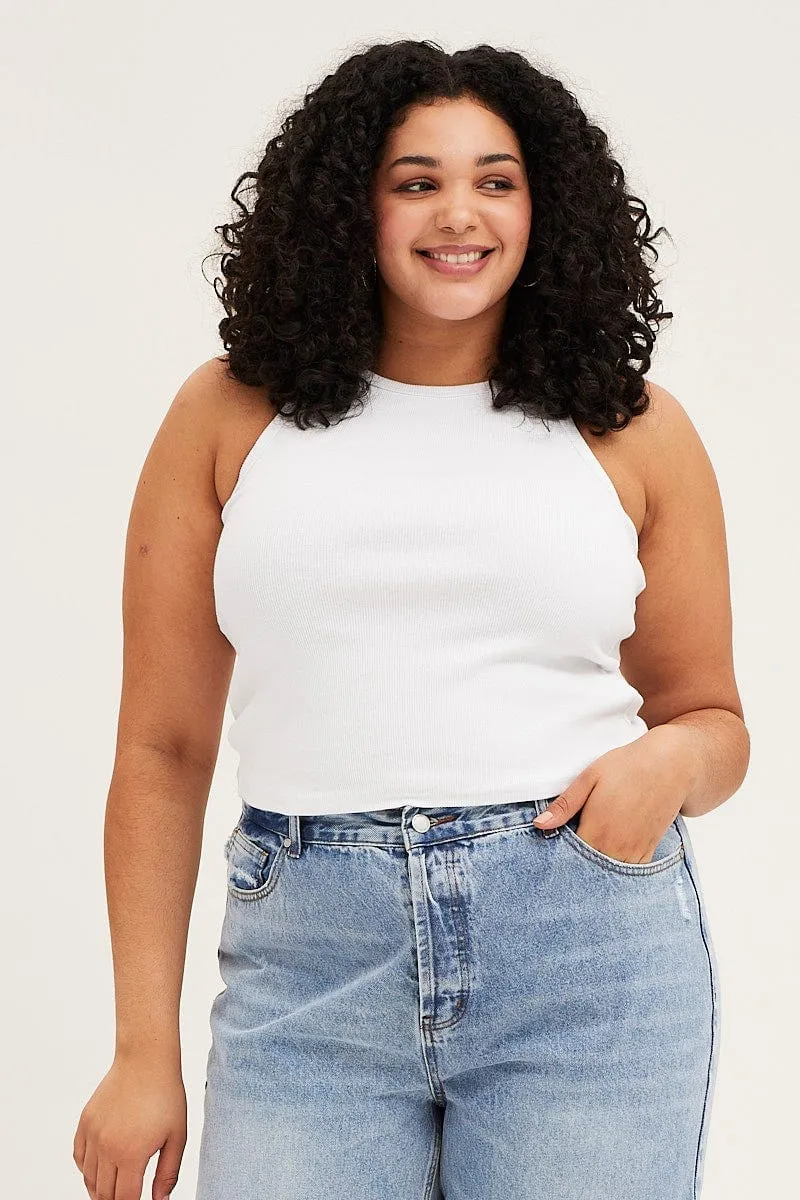 White Tank Top Crew Neck Rib AllSeasonWear