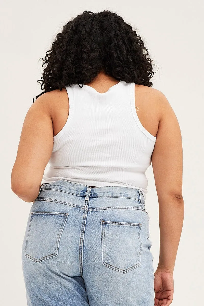 White Tank Top Crew Neck Rib Day Glow