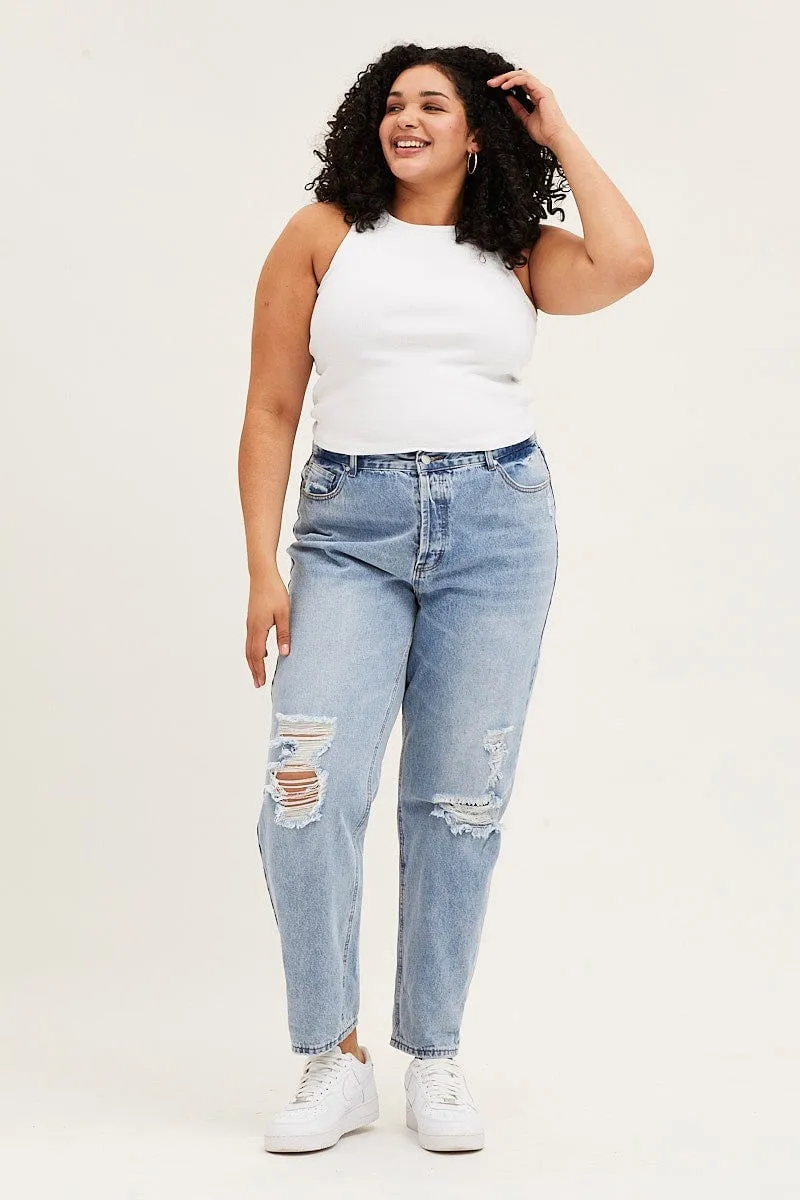 White Tank Top Crew Neck Rib Travel Core StretchableMaterial