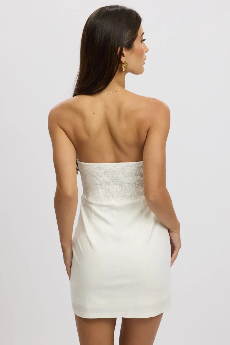 Professional Clothing Casual Day White Strapless Dress Lace Trim