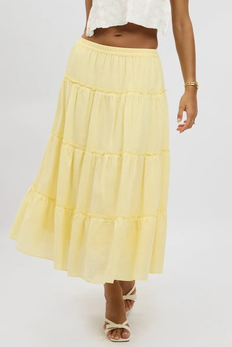Yellow Tiered Midi Skirt Minimal Touch Heat Dissipating Fabric