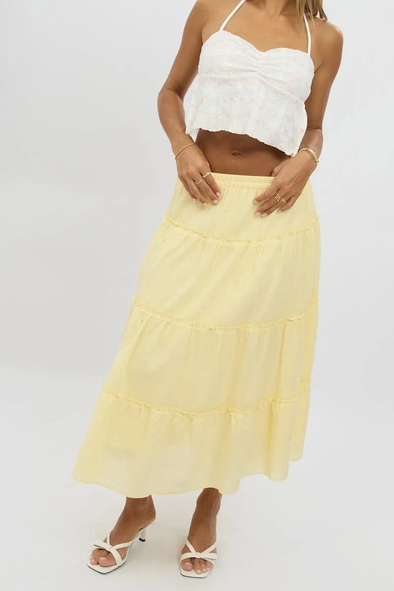 Built In Shorts Easy Fashion Yellow Tiered Midi Skirt