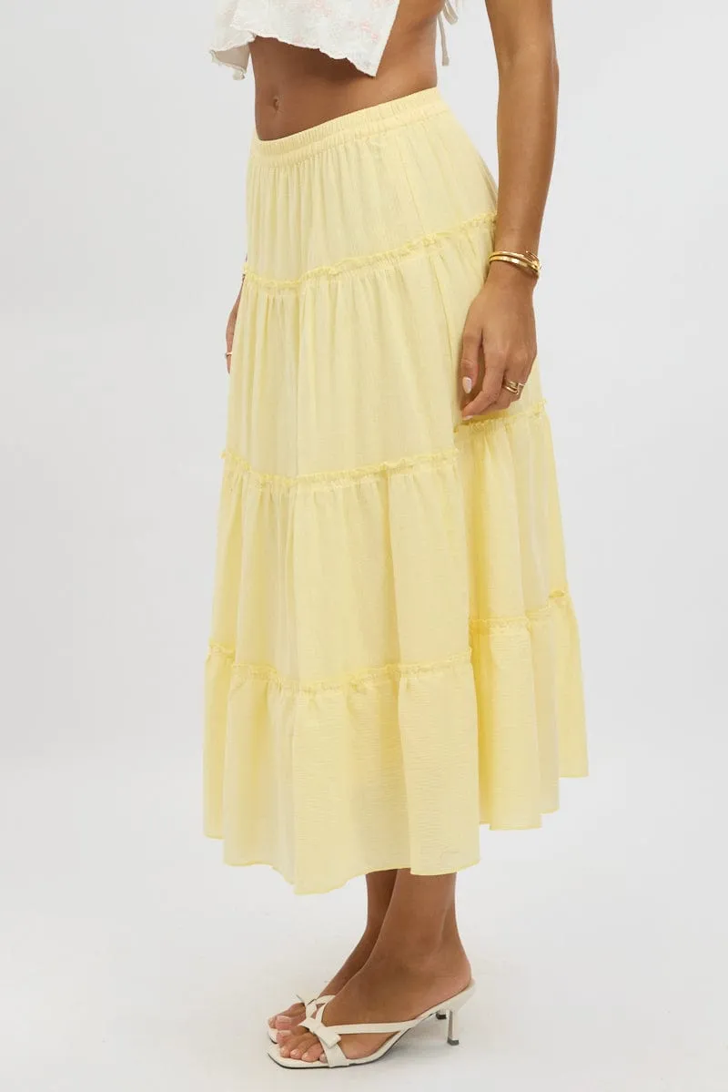 Resort Vacation Yellow Tiered Midi Skirt