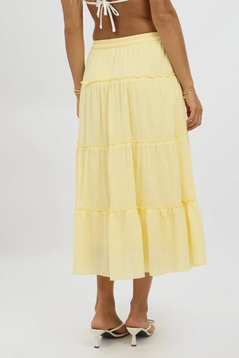 Yellow Tiered Midi Skirt Denim style Wardrobe Classic
