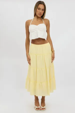 Layered Hem tech fabric Yellow Tiered Midi Skirt