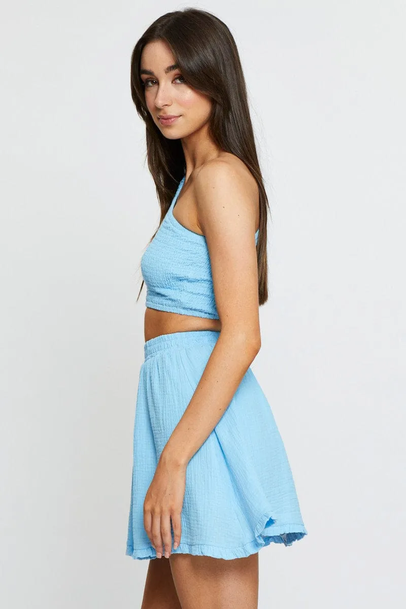 Sleek Outfit Blue Skater Mini Skirt