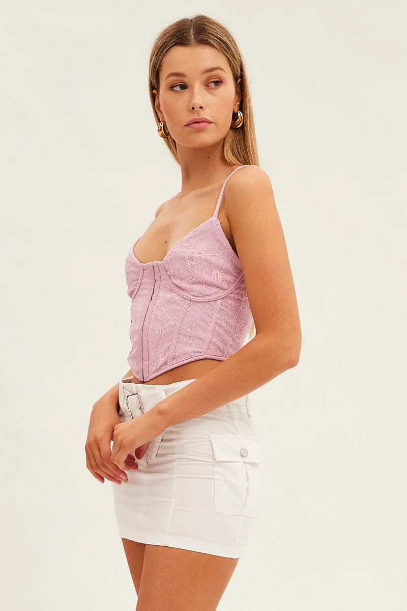 White Cargo Skirt Mini Mid Rise Polished Fit Anti Static Lining