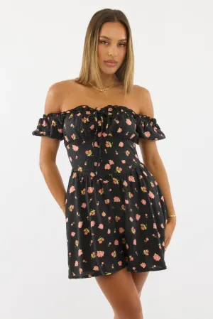 Black Ditsy Fit And Flare Dress Mini Stylish short formal dress Mini for a night out