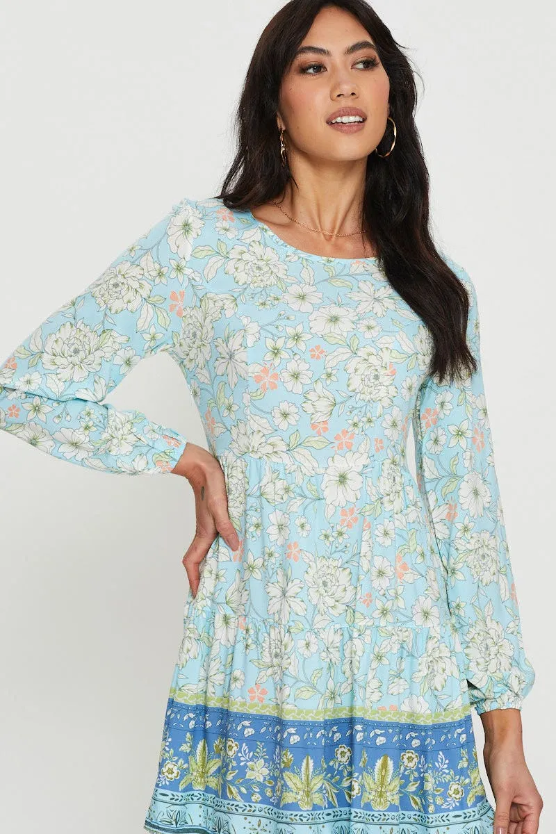 Hot Warm Convertible Straps Boho Print Mini Dress Long Sleeve