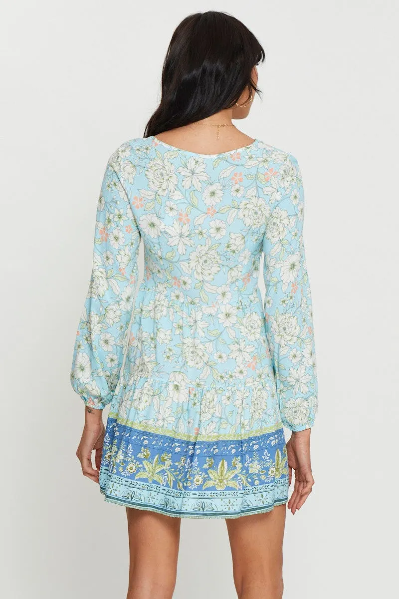 Self Spice Boho Print Mini Dress Long Sleeve