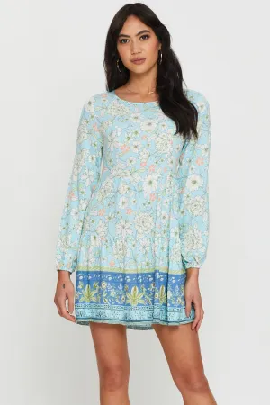Head Turn Date Ready Boho Print Mini Dress Long Sleeve