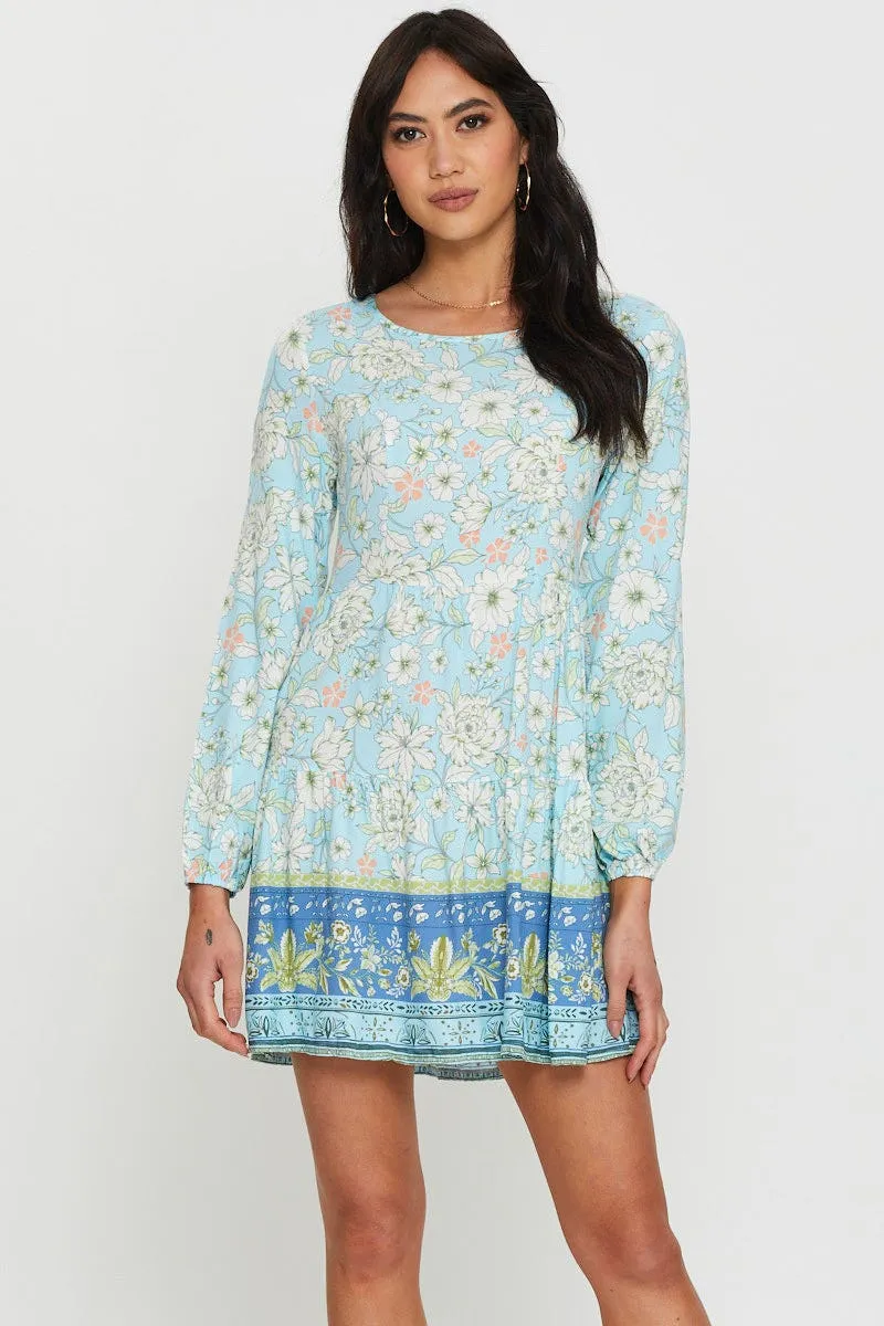 Head Turn Date Ready Boho Print Mini Dress Long Sleeve
