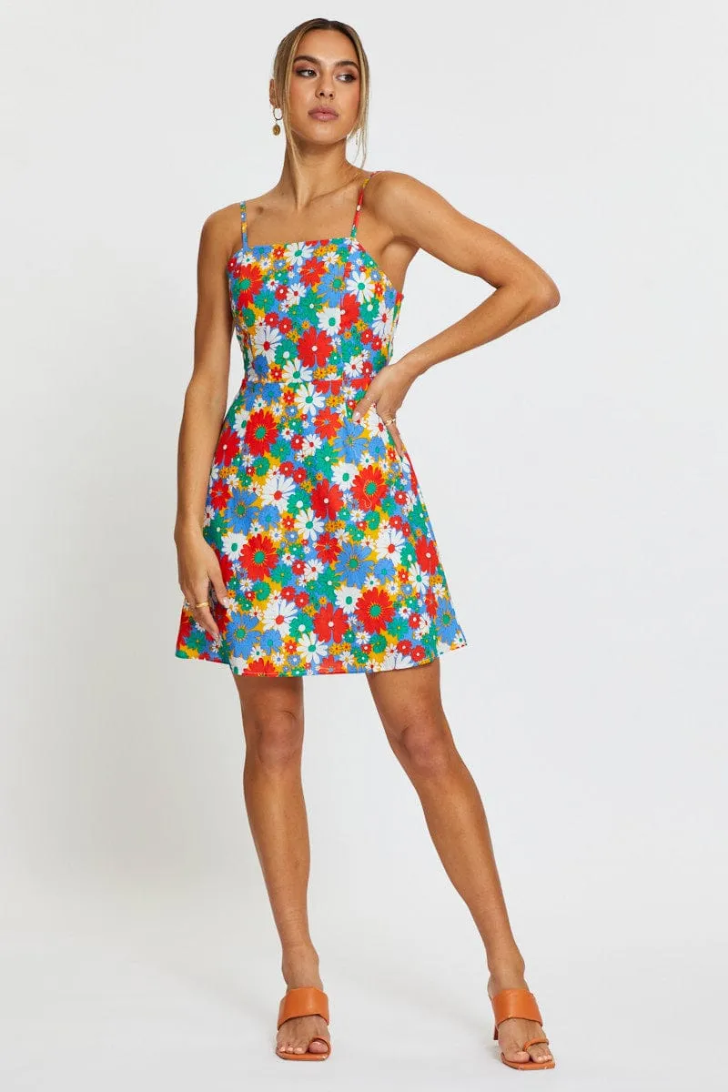 Print Mini Dress Sleeveless Vibrant Prints