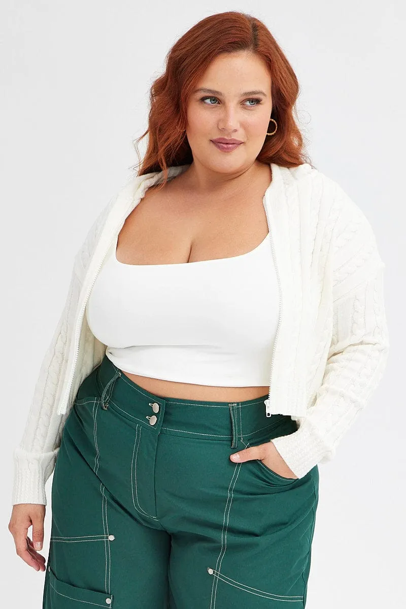 Chill Comfort White Cable Cardigan Long Sleeve Hoodie