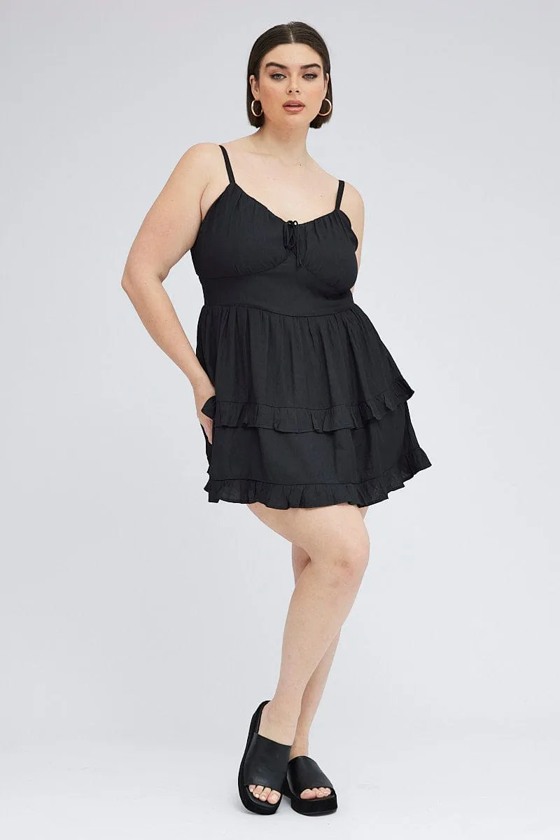 Black Mini Dress Corset Detail Flippy Fun Mode Light and breezy mini