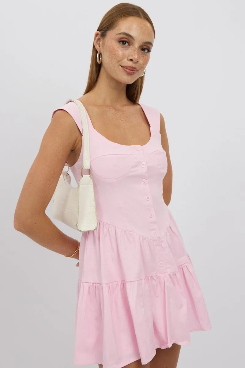 Relaxed mini for warm days Pink Fit And Flare Dress Mini Front Button Placket