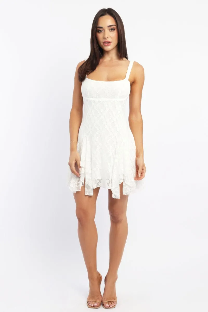 White Mini Dress Lace Edge Mood Look Sharp
