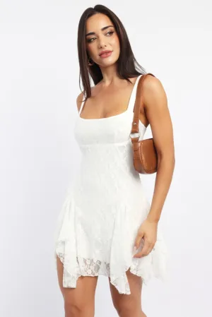 White Mini Dress Lace Pure Tone