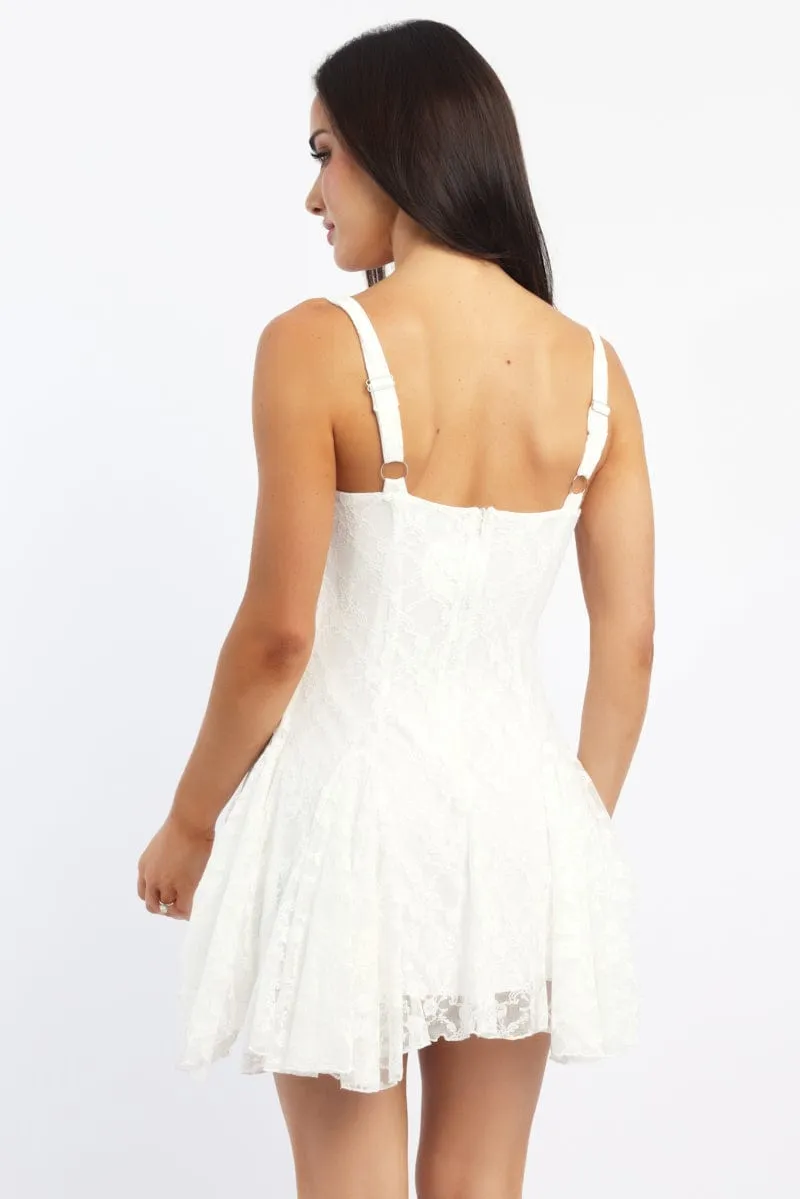White Mini Dress Lace Charming Silhouette Walk Light