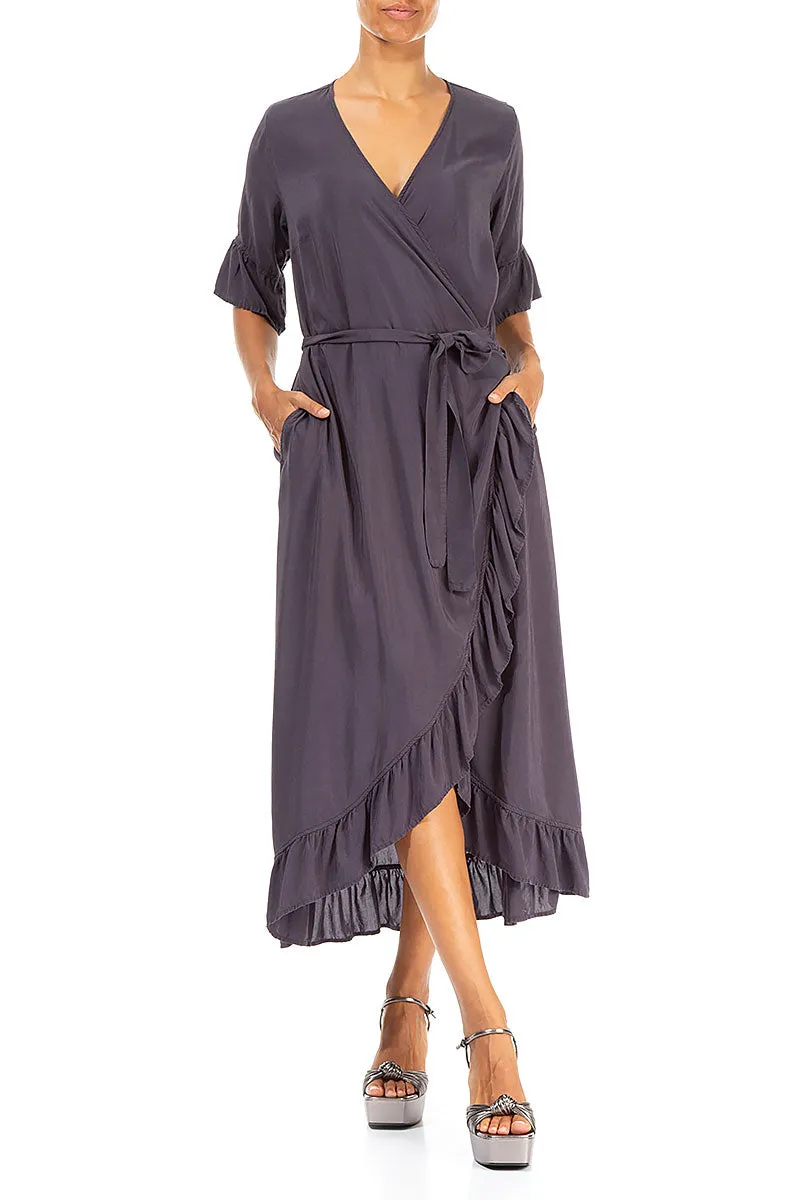 clean design Wrap Graphite Silk Bamboo Dress