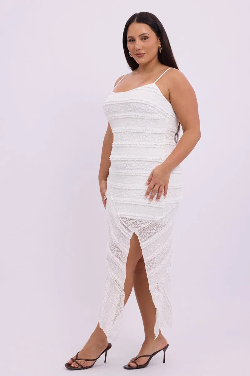 Sophisticated Fit White Maxi Dress Sleeveless Side Split Lace
