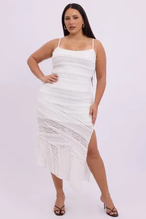 Work Smart White Maxi Dress Sleeveless Side Split Lace