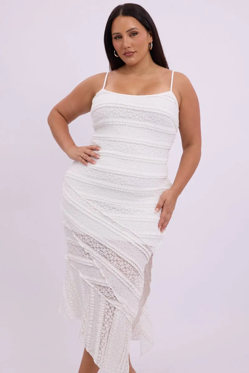 White Maxi Dress Sleeveless Side Split Lace Alley View Comfortable Cut