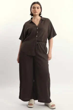 Brown Textured Wide Leg Pants SturdyBeltLoops