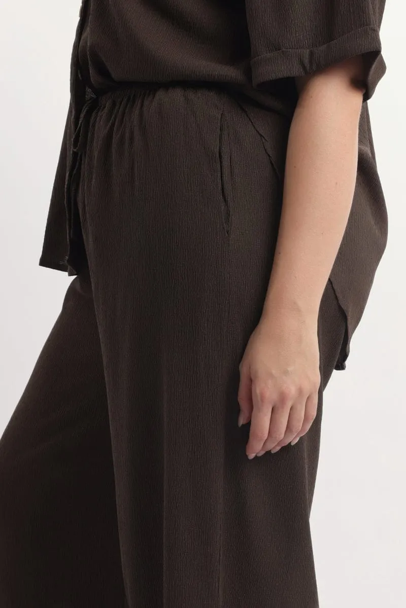 Chilly Day Layers Brown Textured Wide Leg Pants