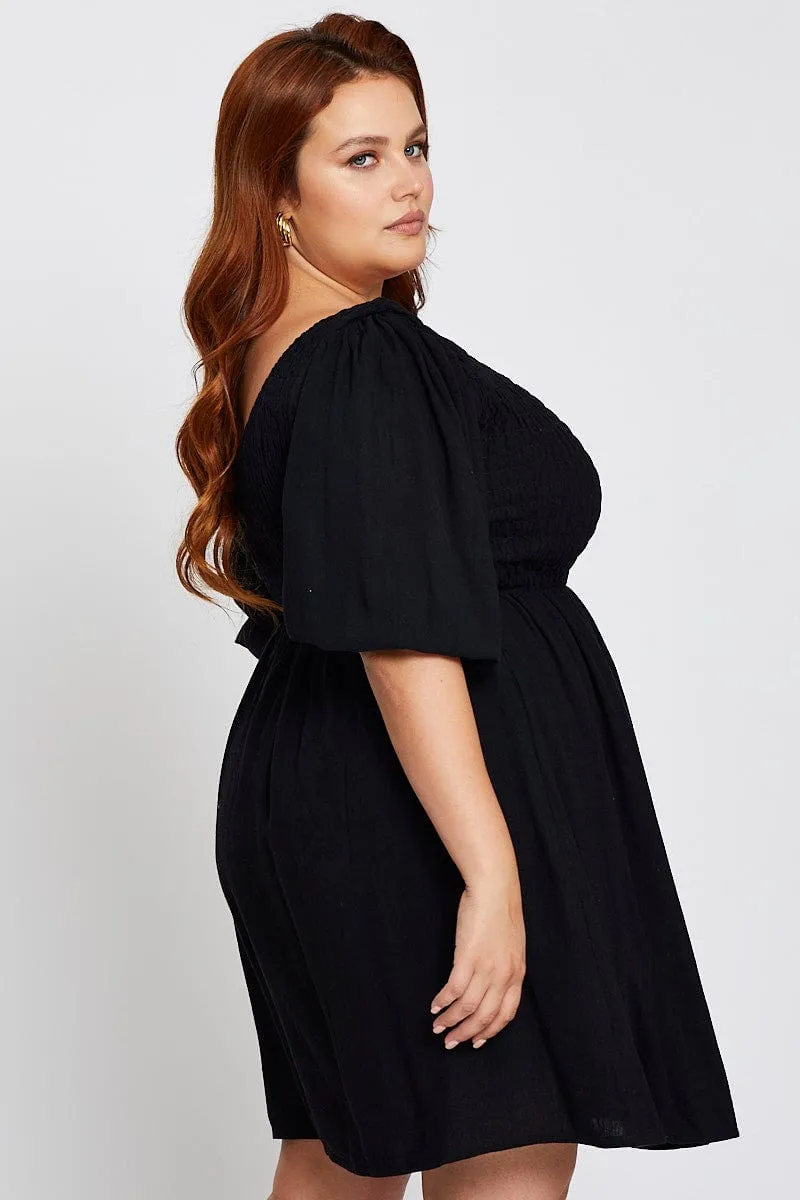 Trendy Wear City Star Black Shirred Bodice Mini Dress