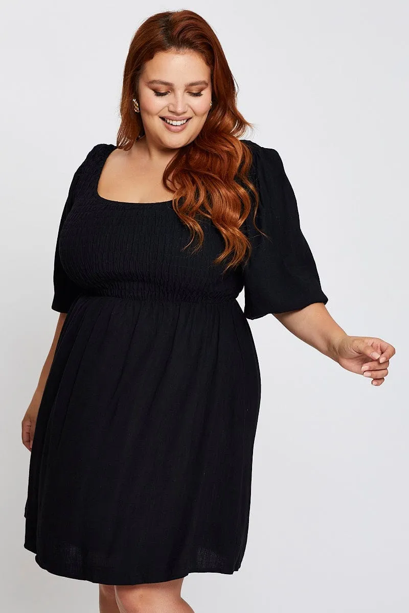 Street Pop Show Glow Black Shirred Bodice Mini Dress
