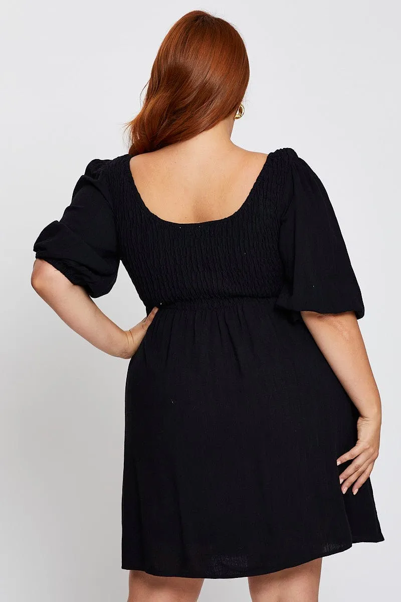 Show Glow Bold color mini Black Shirred Bodice Mini Dress