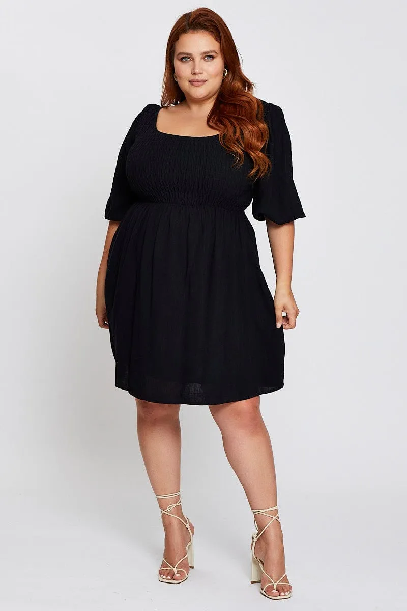 Black Shirred Bodice Mini Dress Trend Glow