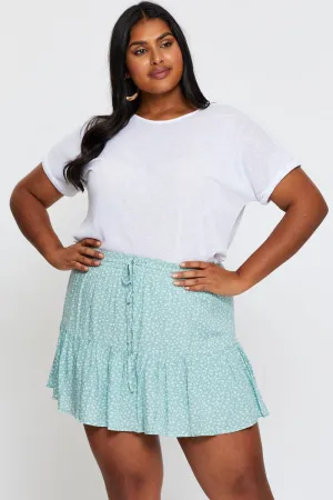 Neutral Tone Personality Style Floral Print Mini Skater Skirt Elastic Waist