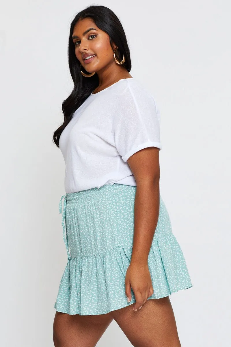 Floral Print Mini Skater Skirt Elastic Waist Resale Value Cultural Heritage