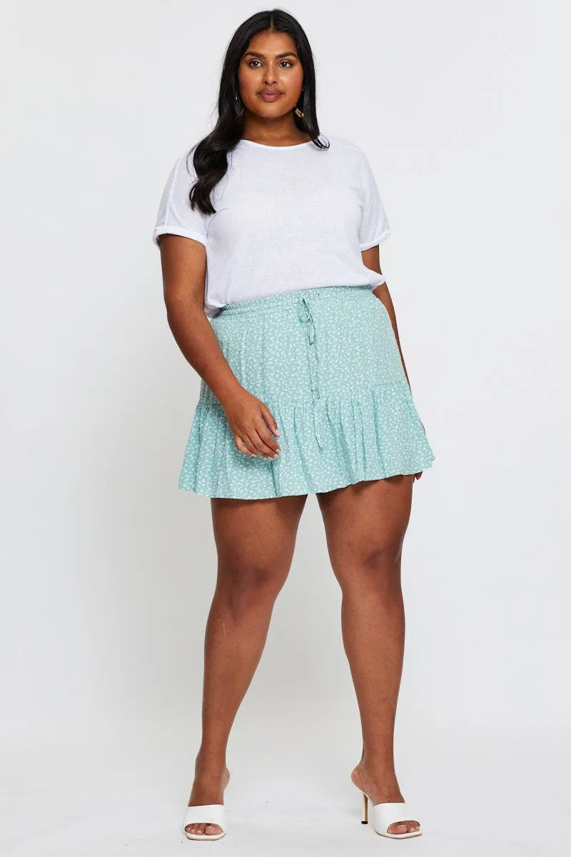 Flexible Motion Floral Print Mini Skater Skirt Elastic Waist