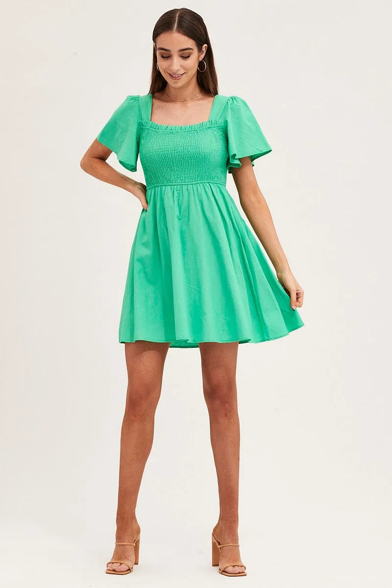 Green Mini Dress Square Neck Model Off