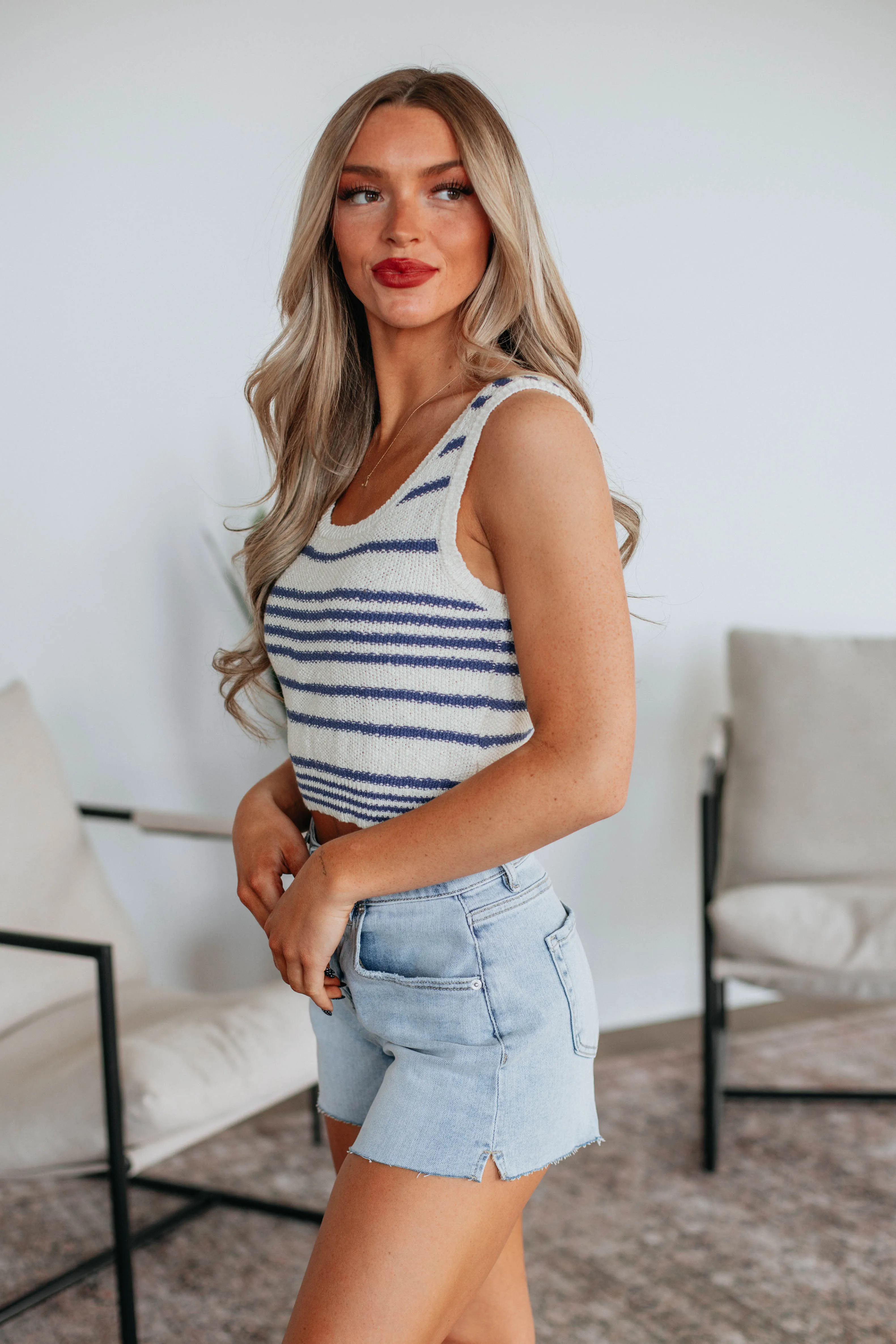 Scottie Striped Tank - Navy Mix Stay Lightness Non Chafing Edges