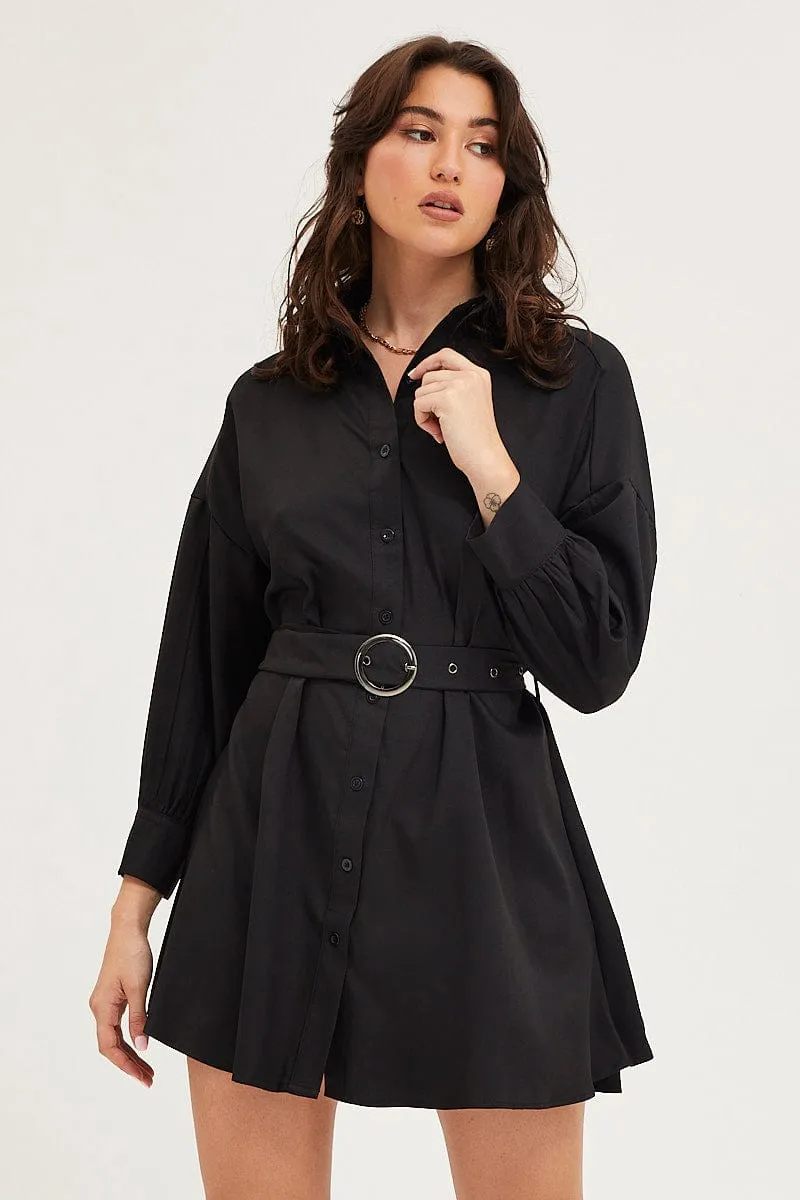 Flash Look Black Dress Long Sleeve Mini