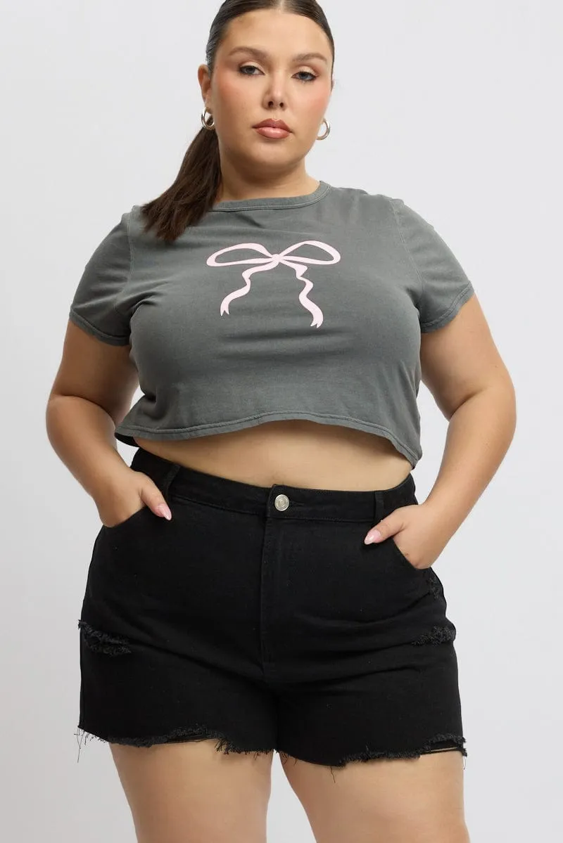 Heroine Glow Black Knee Length Shorts High Rise