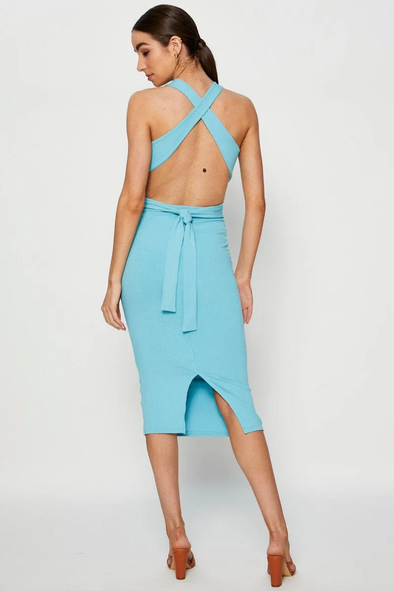 Blue Bodycon Dress Sleeveless LightweightWeave
