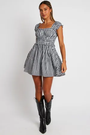 Black Check Fit And Flare Dress Sleeveless StretchComfort Formal Look