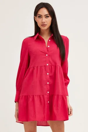 Pink Shirt Dress Long Sleeve Button Front SweatWickingLining Seasonal Style