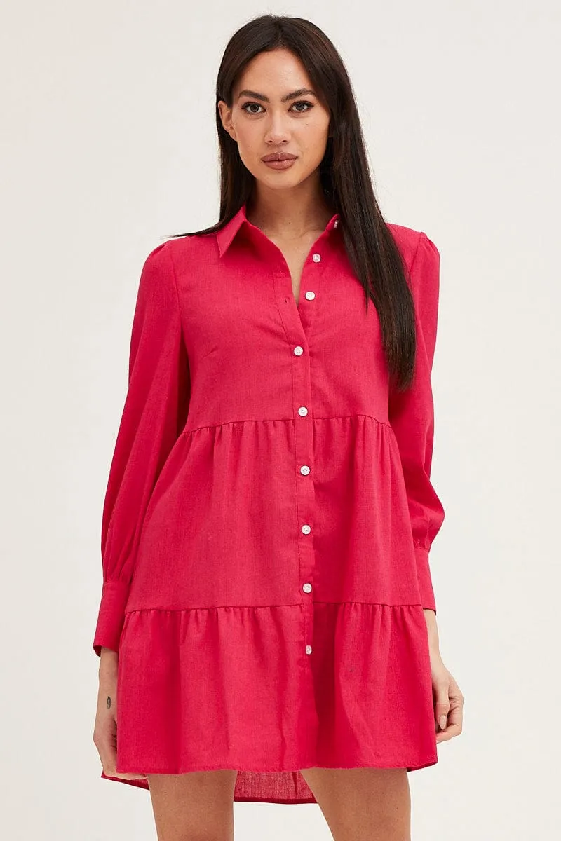 Pink Shirt Dress Long Sleeve Button Front SweatWickingLining Seasonal Style