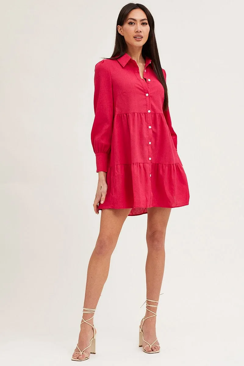 Shimmer Core Summer Ready Pink Shirt Dress Long Sleeve Button Front
