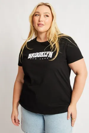 Casual Comfort Layer Light Trend Black Graphic T Shirt Short Sleeve Crew Neck