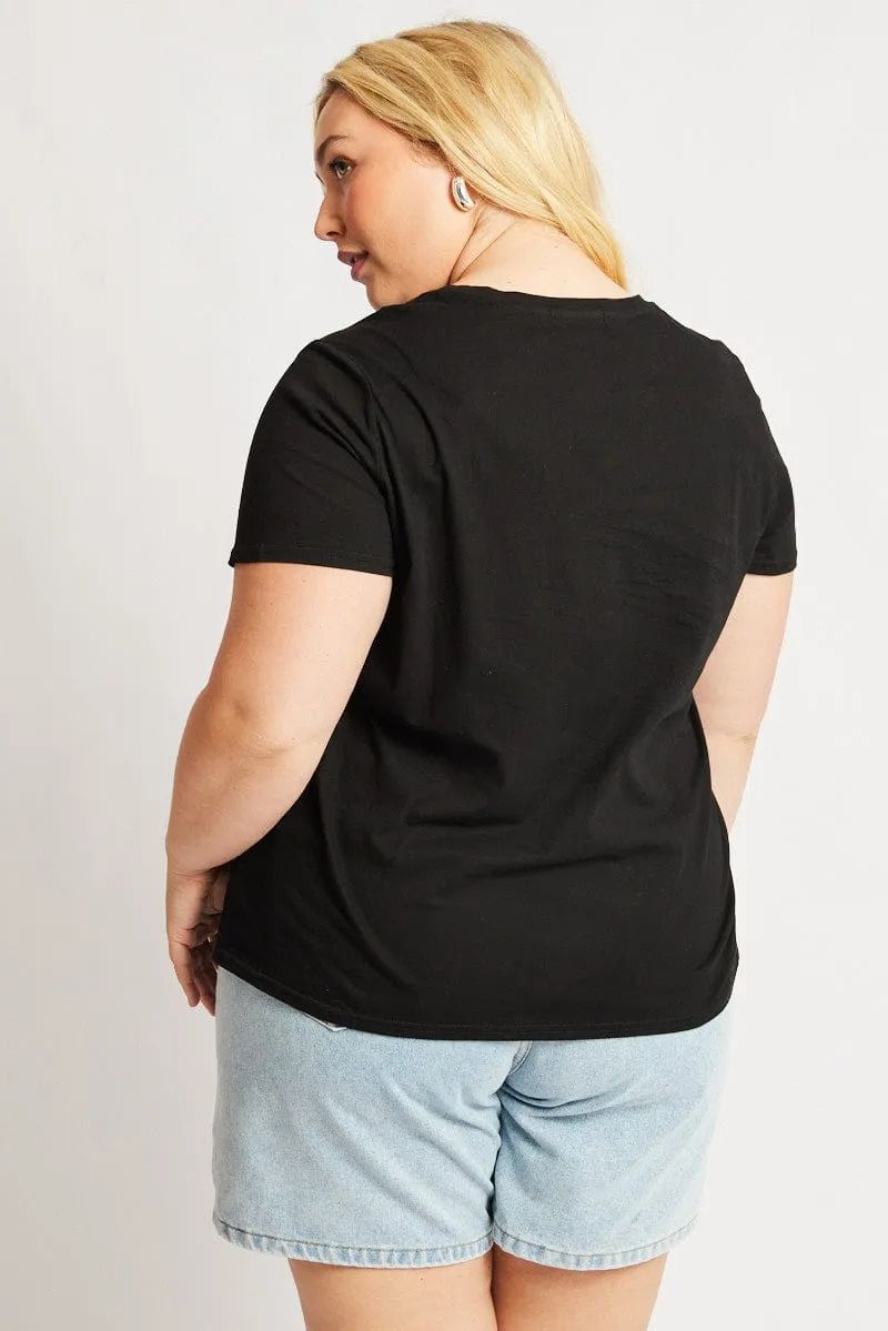 Everyday Essential Black Graphic T Shirt Short Sleeve Crew Neck