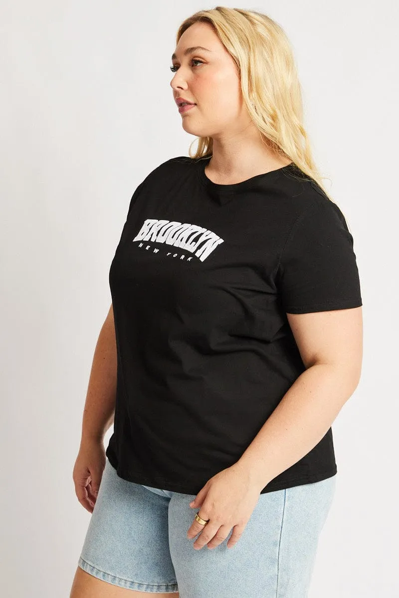 Trendy Vibes Wear Soft Brushed Finish Black Graphic T Shirt Short Sleeve Crew Neck